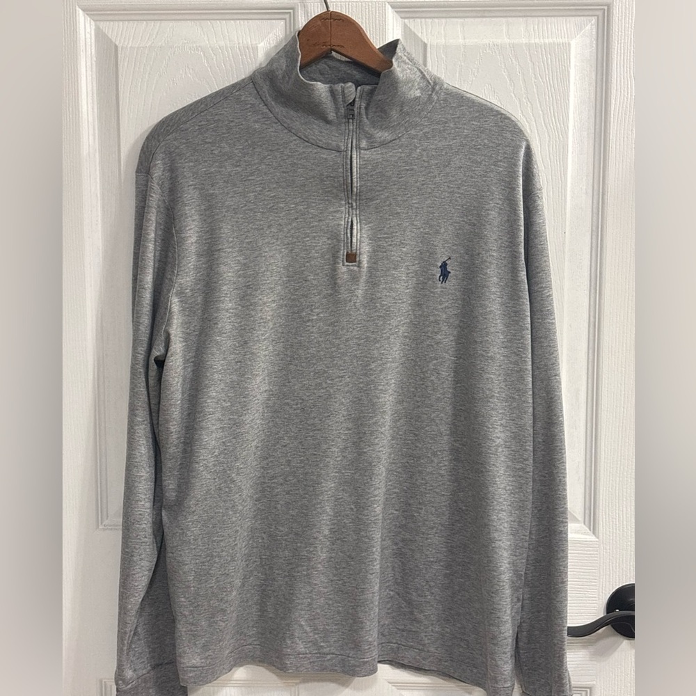 Polo Ralph Lauren Grey 1/4 Zip Pullover with Navy Pony Lightweight LN